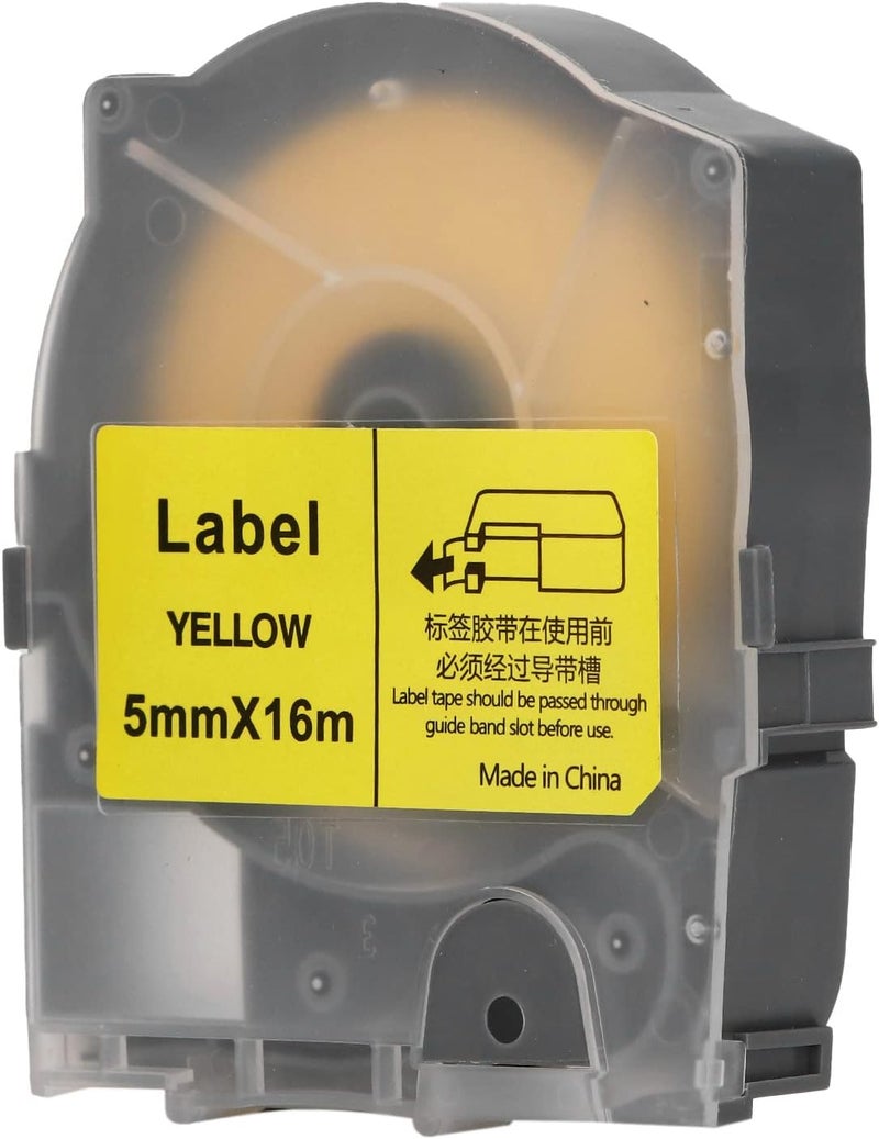 شريط تسمية بعرض 5 مم بطباعة واضحة، بديل لشريط صانع التسميات اللاصق ذاتيًا لطراز MAX LM 550A - طباعة متساوية، مادة PET متينة، استخدام متعدد الأغراض للكابلات وغيرها (لون أصفر) - Image 5