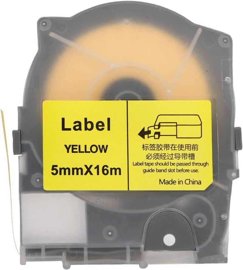 شريط تسمية بعرض 5 مم بطباعة واضحة، بديل لشريط صانع التسميات اللاصق ذاتيًا لطراز MAX LM 550A - طباعة متساوية، مادة PET متينة، استخدام متعدد الأغراض للكابلات وغيرها (لون أصفر) - Image 1
