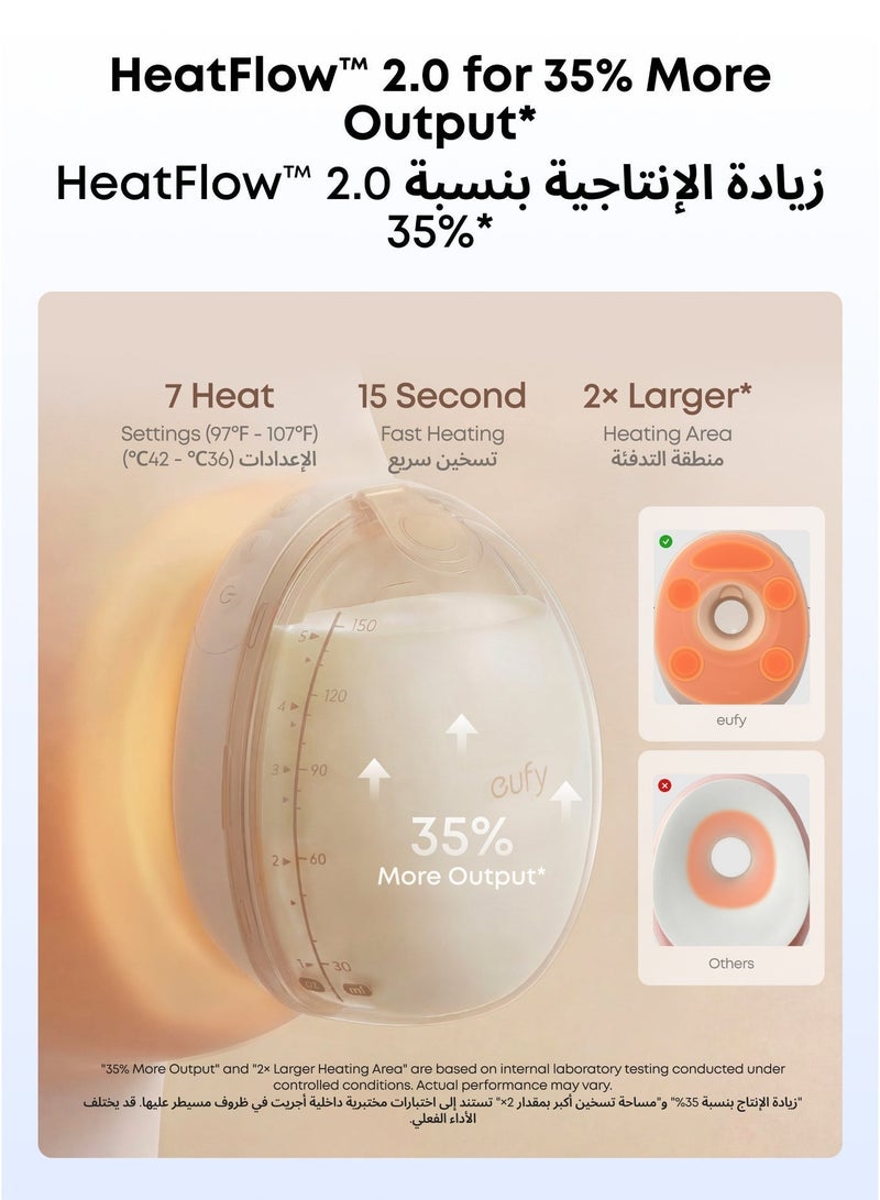 eufy Heated Massage Wearable Breast Pump S2 Pro, HeatFlow, Double-Sealed Flange, Nipple Light, DIY Rhythm, Full Milk & Leak Alerts, Wireless Charging Case, 7-Day Battery, App Control, 300 mmHg Suction - Image 4