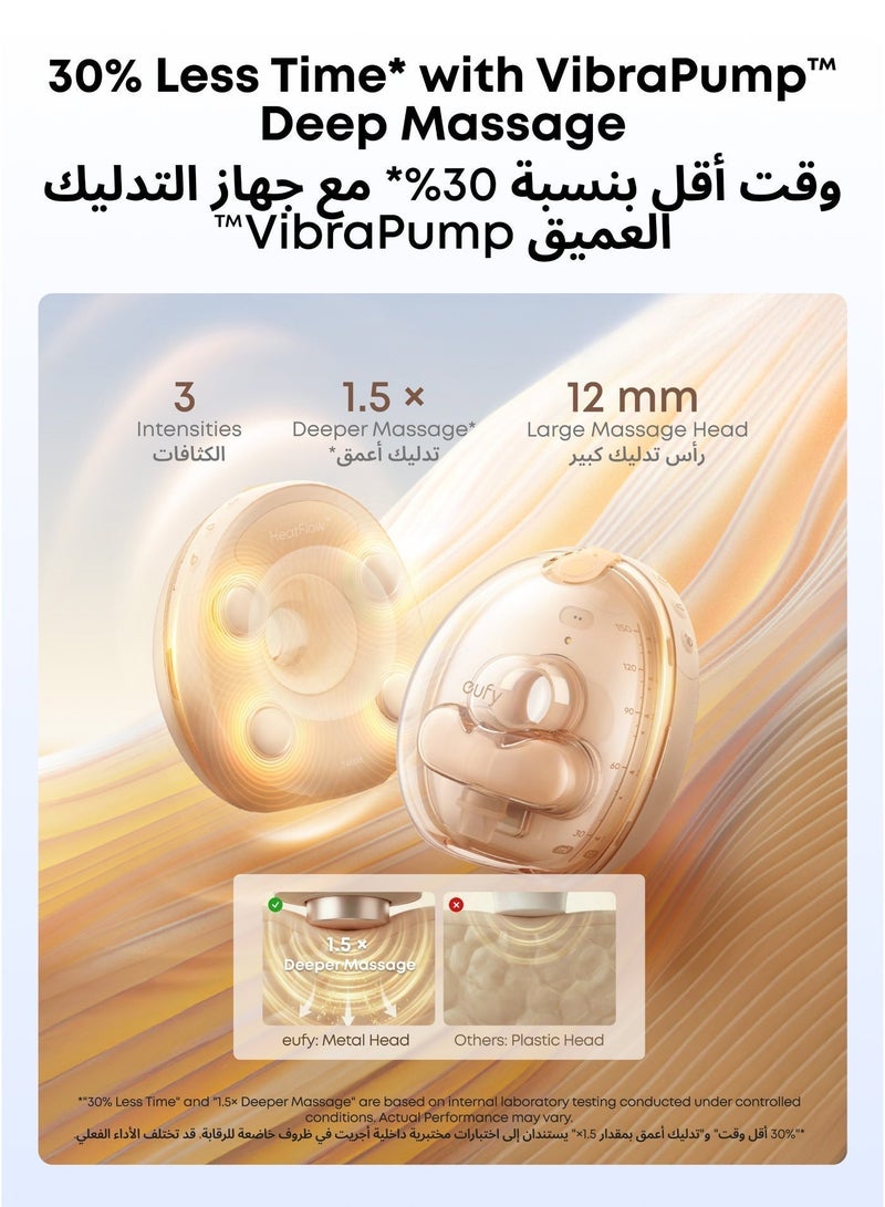 eufy Heated Massage Wearable Breast Pump S2 Pro, HeatFlow, Double-Sealed Flange, Nipple Light, DIY Rhythm, Full Milk & Leak Alerts, Wireless Charging Case, 7-Day Battery, App Control, 300 mmHg Suction - Image 3