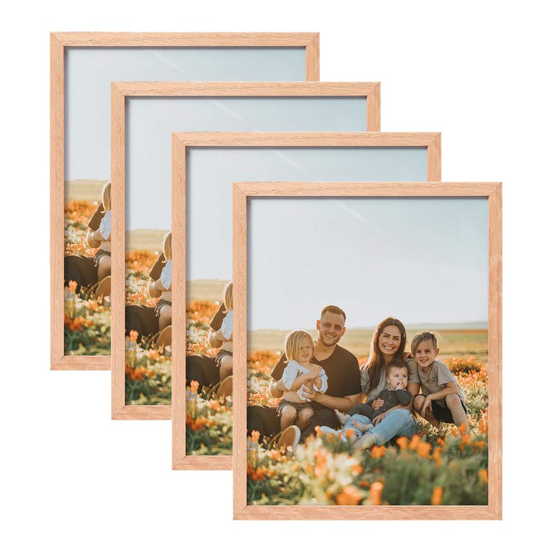 ATOBART 8x10 Set of 4 OAK Wood Picture Frame Solid Wooden Photo Frame Natural Wood Color Frames with Real Glass for Wall Mounting or Tabletop Living Room Bedroom Home Decor