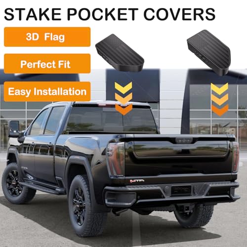 EVPLNT Bed Rail Stake Pocket Covers for GMC Chevy Silverado/GMC Sierra 1500(2019-2024 2025 2026), GMC Sierra 3500HD(2020 2021 2022 2023)/2500, Truck Caps Rear Holes Plugs Covers (Flag(Black)) - Image 2