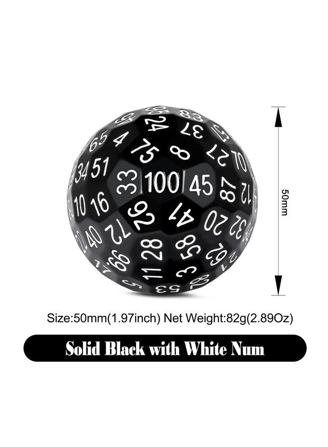 DNDND D100 Polyhedral Solid Black Single 100 Sided Dice With Translucent Pouch (Solid Black With White Number) - Image 2