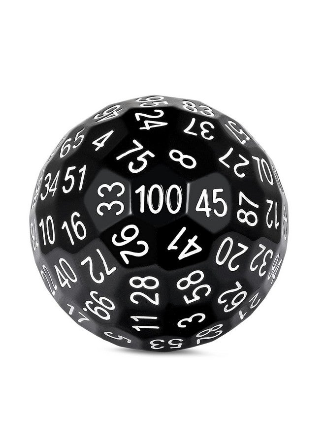 DNDND D100 Polyhedral Solid Black Single 100 Sided Dice With Translucent Pouch (Solid Black With White Number) - Image 1
