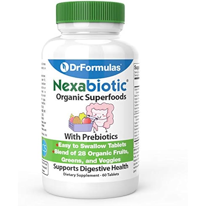 DrFormulas Organic Prebiotic Fiber for Constipation Relief | Nexabiotic Superfood Tabs for Probiotic Digestive Health, 60 Tablets - Image 1