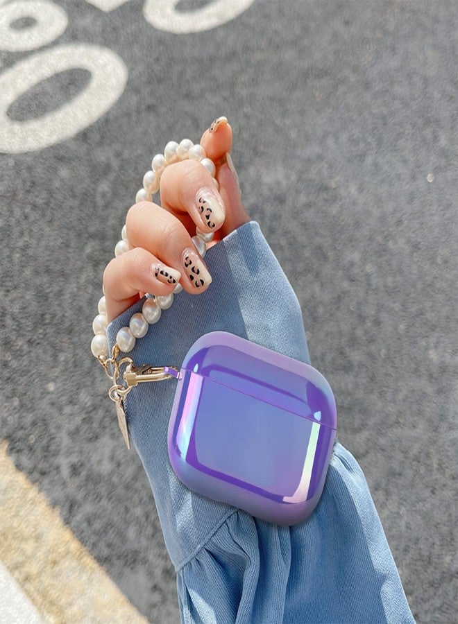 CameCosy Laser Case Compatible for Airpods Pro 2 2022 with Cute Pearl Wrist Keychain, Colorful Sparkle Pretty Soft TPU Protective Cover for Airpods Pro 2nd Generation for Women-Lavender Purple - Image 2