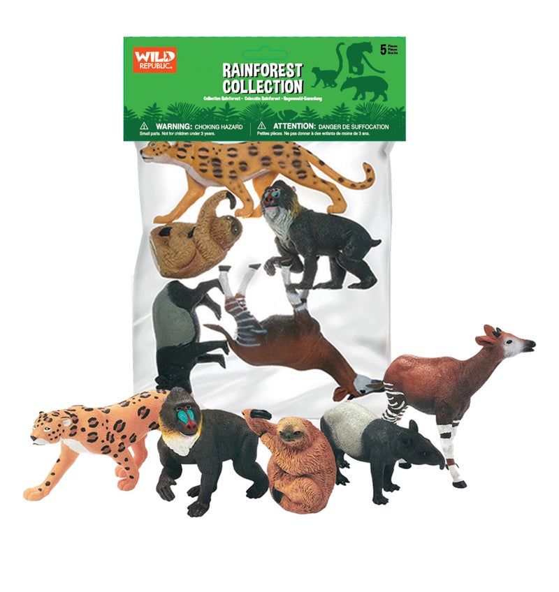 Wild Republic Polybag Rainforest, Five Species of Rainforest Animals, Gift for Kids, Great for Interactive Play - Image 1
