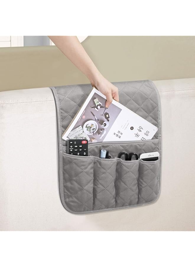 erorex Sofa Armrest Organizer Non Slip Arm Chair Bedside Caddy Storage Organizer For Recliner Couch With 5 Pockets For Cell Phone Tv Remote Control Magazines Grey  - Image 2