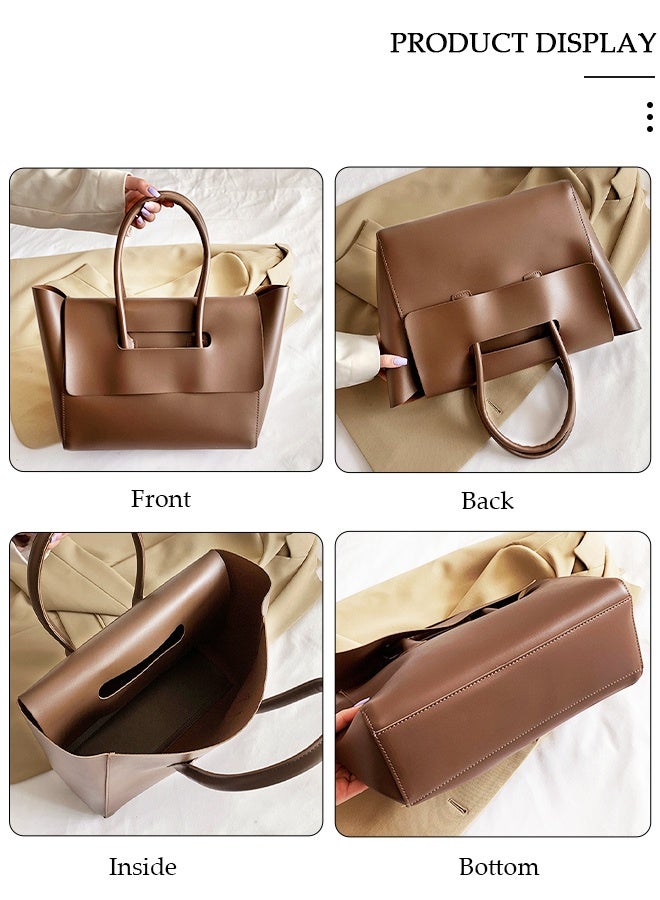 DUNISO Women's Shoulder Tote Bag Faux Leather Flap Design Handbag for Women Large Capacity Bucket Bag Fashionable Travel Messenger Shoulder Bag for Ladies Girls College Students - Image 4