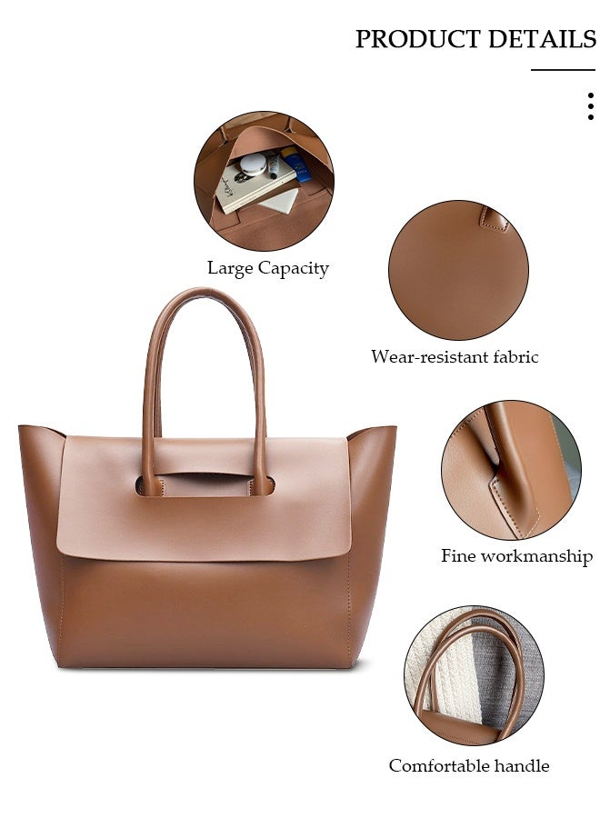 DUNISO Women's Shoulder Tote Bag Faux Leather Flap Design Handbag for Women Large Capacity Bucket Bag Fashionable Travel Messenger Shoulder Bag for Ladies Girls College Students - Image 3