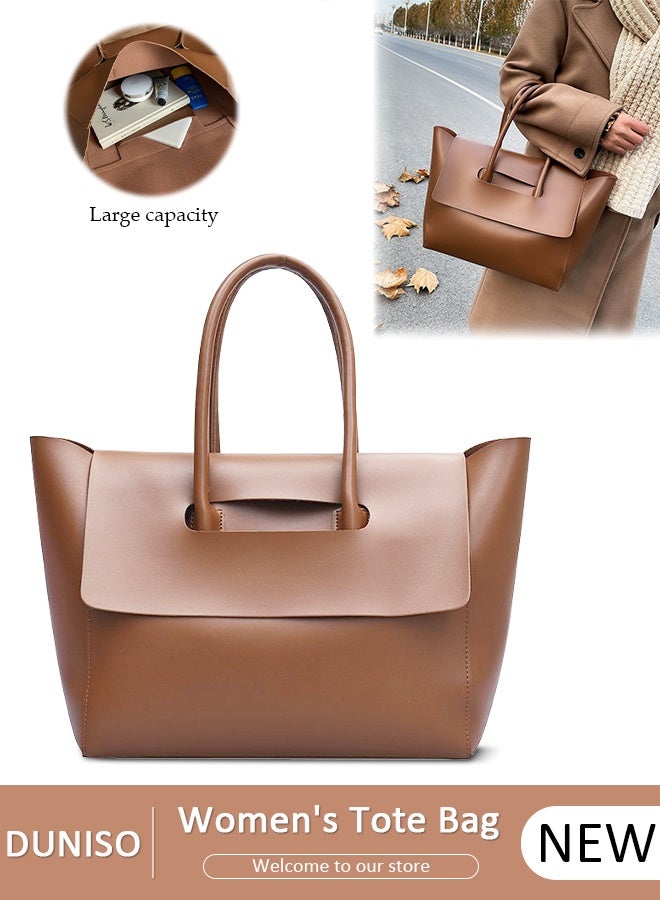 DUNISO Women's Shoulder Tote Bag Faux Leather Flap Design Handbag for Women Large Capacity Bucket Bag Fashionable Travel Messenger Shoulder Bag for Ladies Girls College Students - Image 1