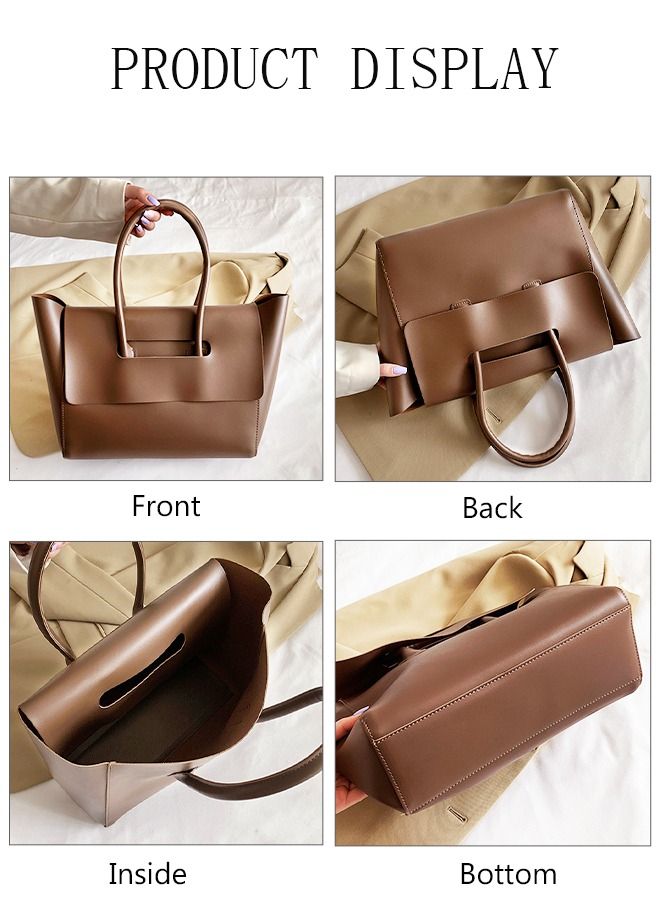 DUNISO Women's Shoulder Tote Bag Faux Leather Flap Design Handbag for Women Large Capacity Bucket Bag Fashionable Travel Messenger Shoulder Bag for Ladies Girls College Students  - Image 2