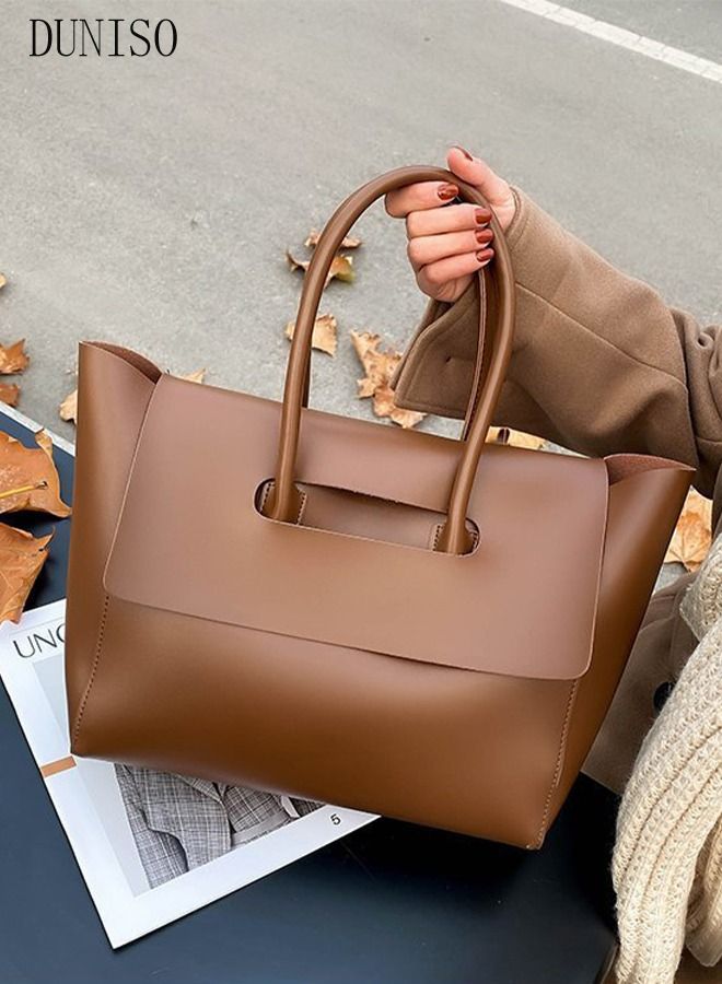 DUNISO Women's Shoulder Tote Bag Faux Leather Flap Design Handbag for Women Large Capacity Bucket Bag Fashionable Travel Messenger Shoulder Bag for Ladies Girls College Students  - Image 3