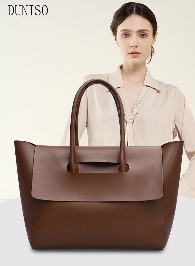 DUNISO Women's Shoulder Tote Bag Faux Leather Flap Design Handbag for Women Large Capacity Bucket Bag Fashionable Travel Messenger Shoulder Bag for Ladies Girls College Students  - Image 1
