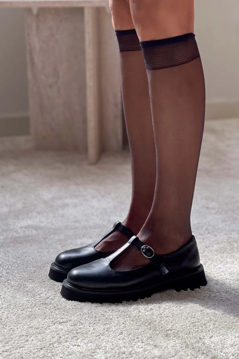 Nişantaşı Shoes Stana Black Leather Buckle Detailed Thick Ceiling Women's Shoes