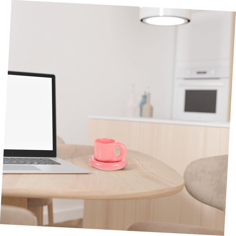 Pink Ceramic Coffee Cup And Saucer Set Easy To Clean Multi Functional Espresso Mug - Image 4