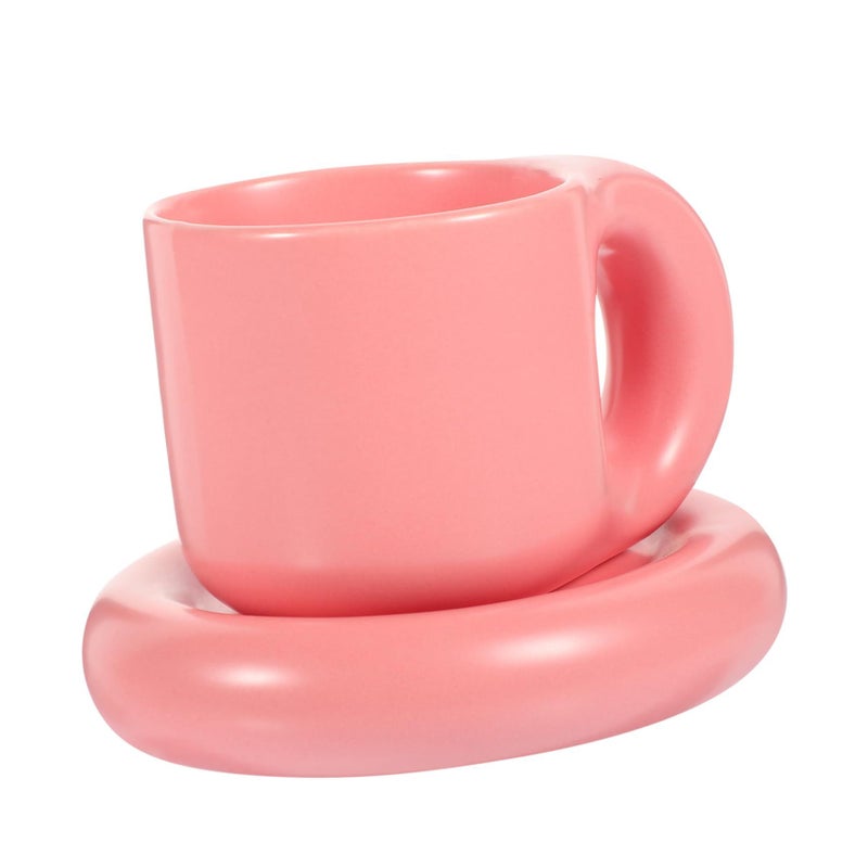 Pink Ceramic Coffee Cup And Saucer Set Easy To Clean Multi Functional Espresso Mug - Image 2