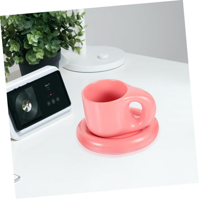 Pink Ceramic Coffee Cup And Saucer Set Easy To Clean Multi Functional Espresso Mug - Image 5