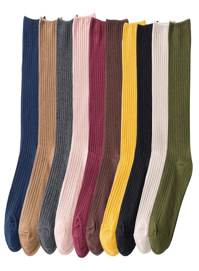 CHUNG Women Cotton Socks Crew Multi-Color for Juniors Students Teenagers 5.5-9 Young Lady Girls Casual Above Ankle, 10Color Ribbed - Image 1