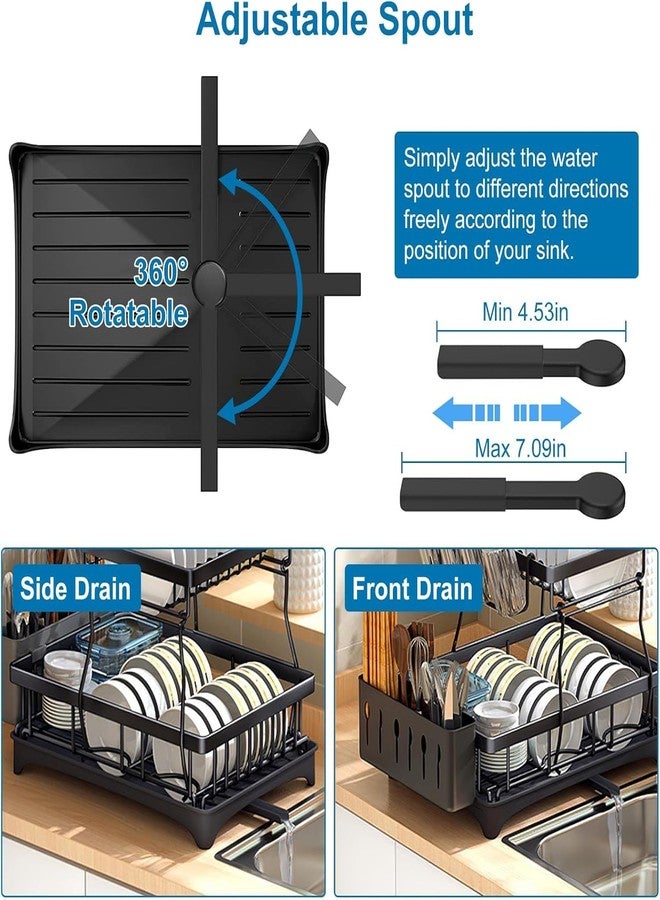 CBEX 2 Tiers, Anti-Rust, Automatic Drainage, Large Capacity, Kitchen, Black Dish Drainer, Dish Drying Rack, Dish Drainer, Wide, Leak Proof Spout - Image 3