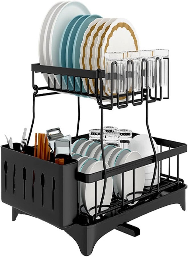CBEX 2 Tiers, Anti-Rust, Automatic Drainage, Large Capacity, Kitchen, Black Dish Drainer, Dish Drying Rack, Dish Drainer, Wide, Leak Proof Spout - Image 1