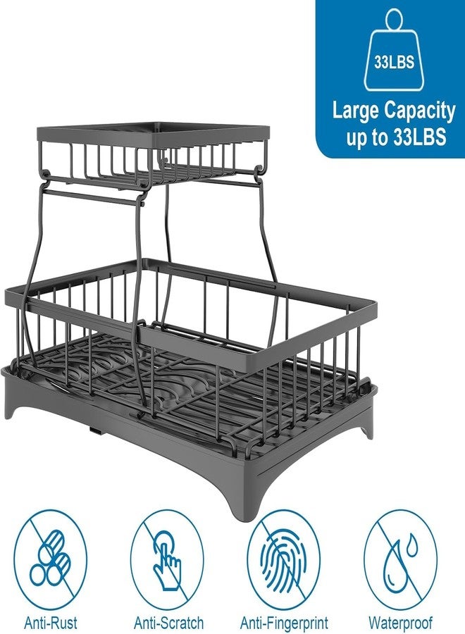 CBEX 2 Tiers, Anti-Rust, Automatic Drainage, Large Capacity, Kitchen, Black Dish Drainer, Dish Drying Rack, Dish Drainer, Wide, Leak Proof Spout - Image 5