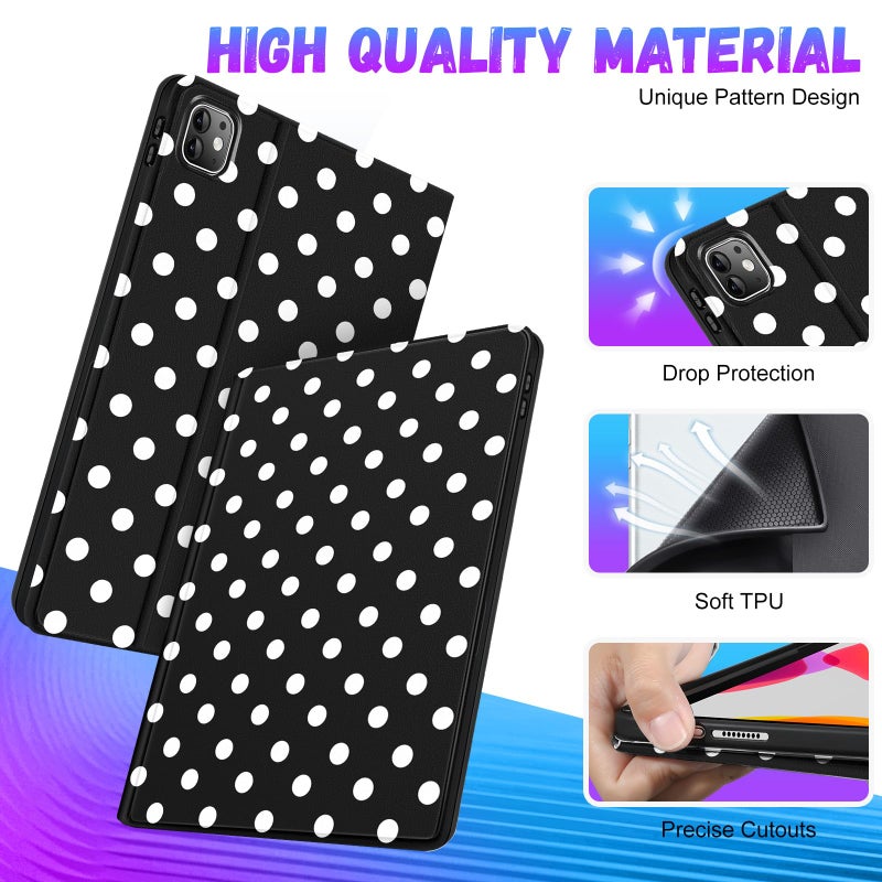 Wazzasoft for iPad Air 11 Inch M3/M2,for iPad Air 5th/4th,for iPad Pro 11 Inch(4th/3rd/2nd/1st Gen) - Smart Folio Cover (Auto Wake/Sleep) with Build-in Pencil Holder for Apple Tablet,Polka Dots - Image 4