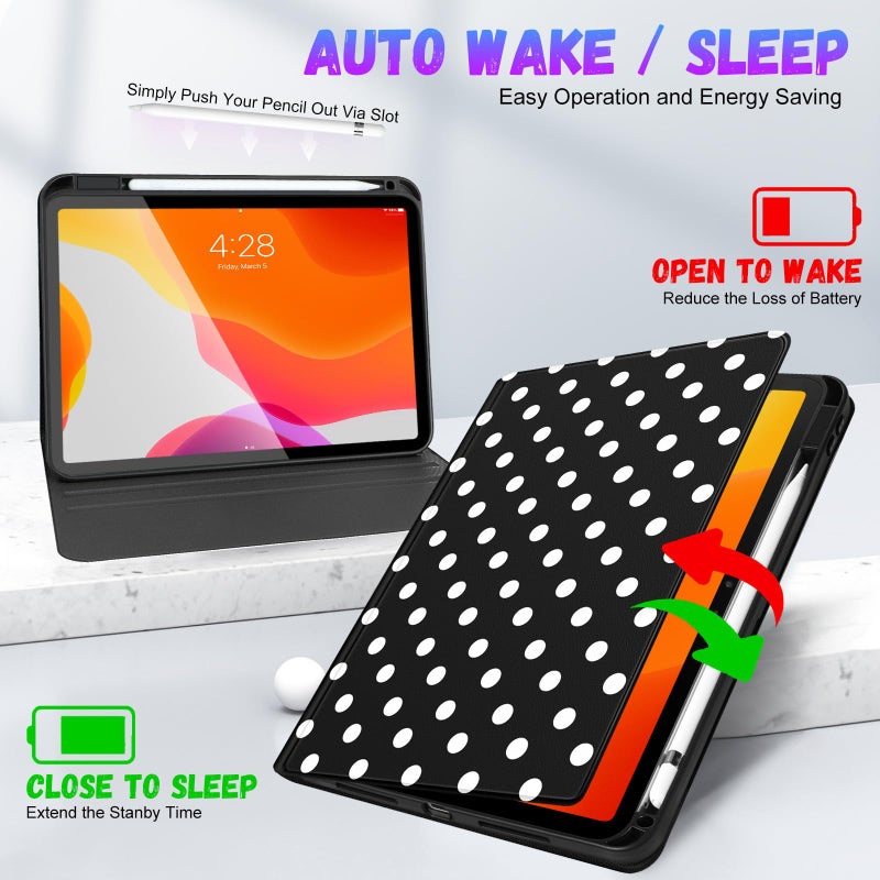 Wazzasoft for iPad Air 11 Inch M3/M2,for iPad Air 5th/4th,for iPad Pro 11 Inch(4th/3rd/2nd/1st Gen) - Smart Folio Cover (Auto Wake/Sleep) with Build-in Pencil Holder for Apple Tablet,Polka Dots - Image 5
