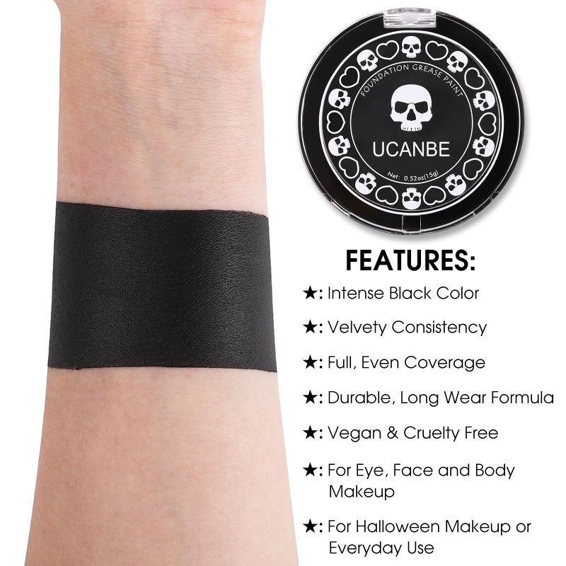 UCANBE Black Cream Face & Body Makeup Foundation, Professional Non-Toxic Greasepaint, Halloween Face Body Paint Palette for Kids & Adults, Facepaint for SFX Clown Zombie Vampire Skull Skeleton Cosplay - Image 2