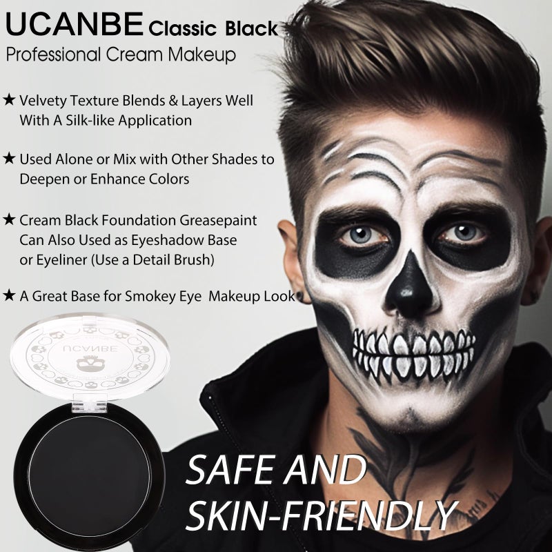 UCANBE Black Cream Face & Body Makeup Foundation, Professional Non-Toxic Greasepaint, Halloween Face Body Paint Palette for Kids & Adults, Facepaint for SFX Clown Zombie Vampire Skull Skeleton Cosplay - Image 3