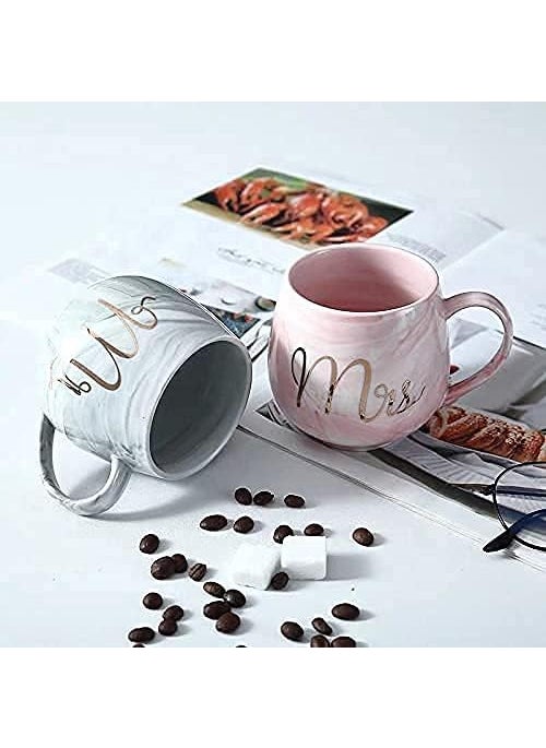 DIKUJI ENTERPRISE DIKUJI ENTERPRISE Mr and Mrs Coffee Mugs with Lid Spoon Set of 2 Wedding Gifts for Couple Ceramic Marble Cups for Bridal Engagement Wedding Married Couples Anniversary Mr and Mrs Mug  - Image 3