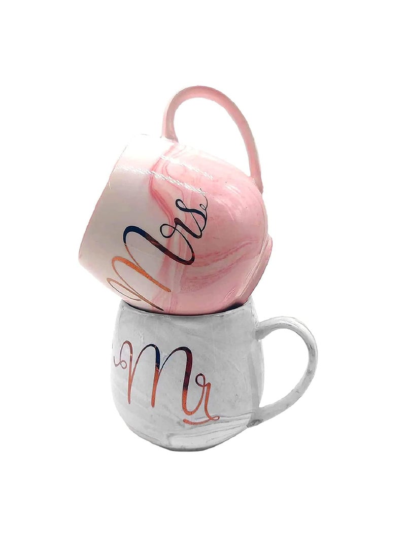 DIKUJI ENTERPRISE DIKUJI ENTERPRISE Mr and Mrs Coffee Mugs with Lid Spoon Set of 2 Wedding Gifts for Couple Ceramic Marble Cups for Bridal Engagement Wedding Married Couples Anniversary Mr and Mrs Mug  - Image 1