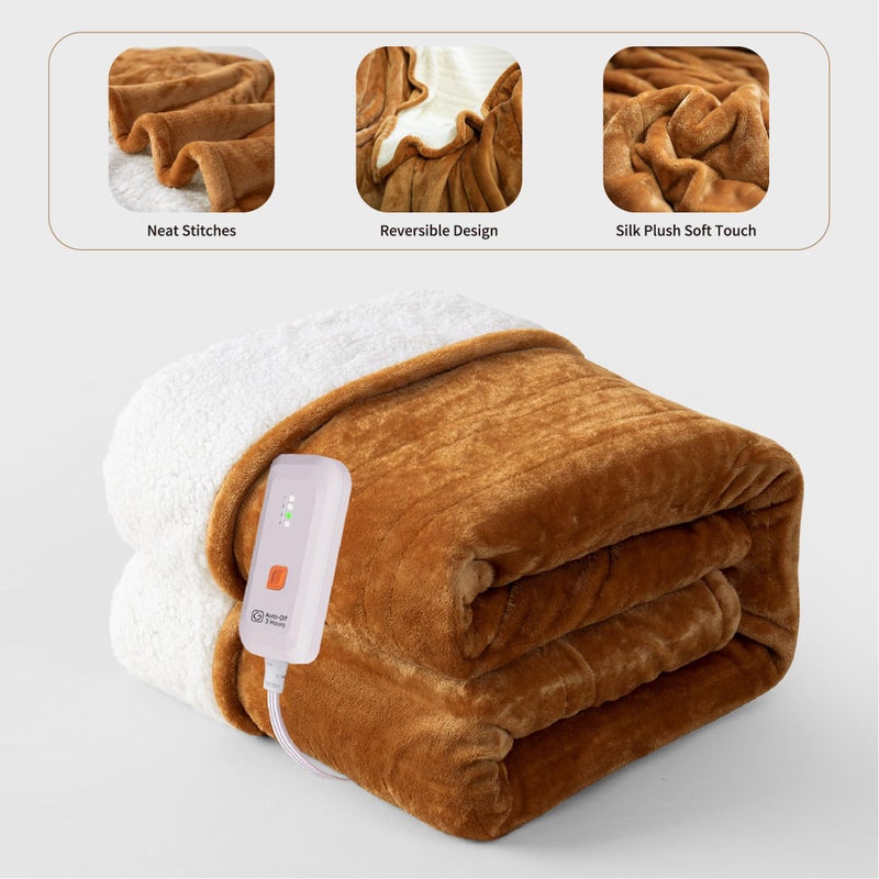 GOTCOZY Heated Blanket Electric Throw 50''X60''- Soft Silky Plush Electric Blanket with 4 Heating Level & 3 Hour Auto Off Heating Blanket, ETL Certified Machine Washable (Biscuit) - Image 2