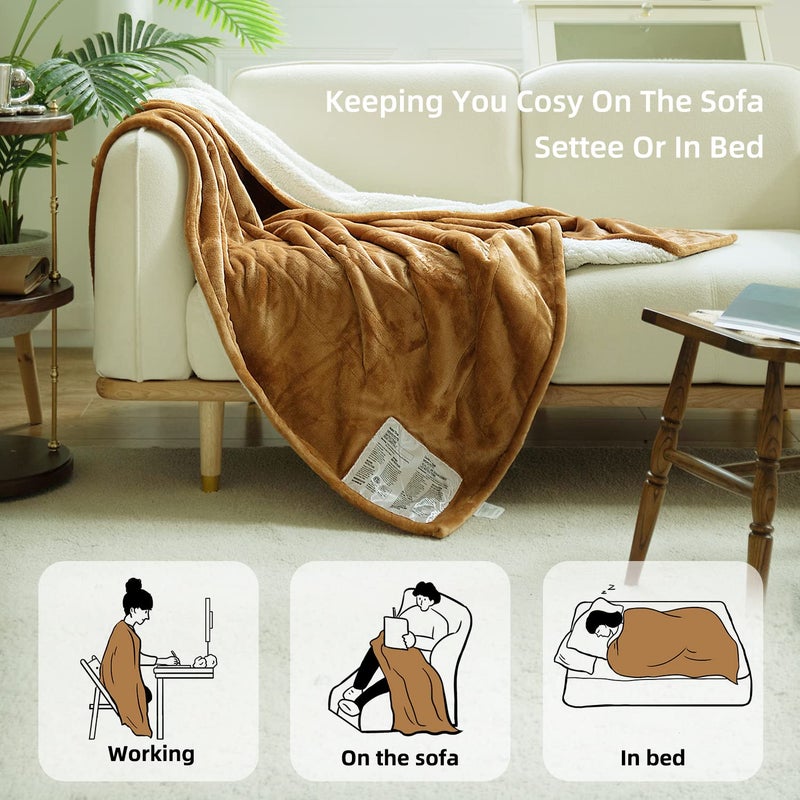 GOTCOZY Heated Blanket Electric Throw 50''X60''- Soft Silky Plush Electric Blanket with 4 Heating Level & 3 Hour Auto Off Heating Blanket, ETL Certified Machine Washable (Biscuit) - Image 3