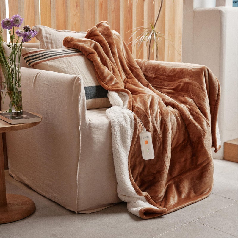GOTCOZY Heated Blanket Electric Throw 50''X60''- Soft Silky Plush Electric Blanket with 4 Heating Level & 3 Hour Auto Off Heating Blanket, ETL Certified Machine Washable (Biscuit) - Image 1