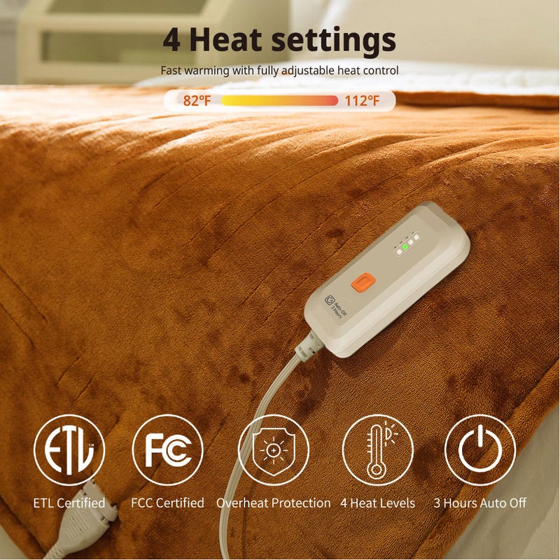 GOTCOZY Heated Blanket Electric Throw 50''X60''- Soft Silky Plush Electric Blanket with 4 Heating Level & 3 Hour Auto Off Heating Blanket, ETL Certified Machine Washable (Biscuit) - Image 4