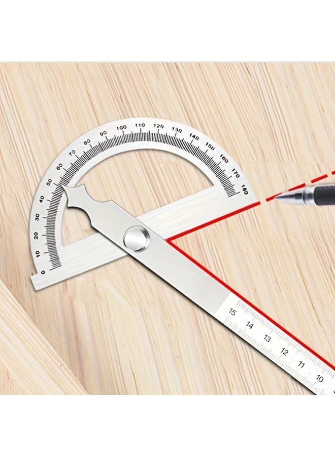 Precision Carpenter Square Protractor Ruler Silvery Stainless Steel Angle Measuring Tool - Image 1