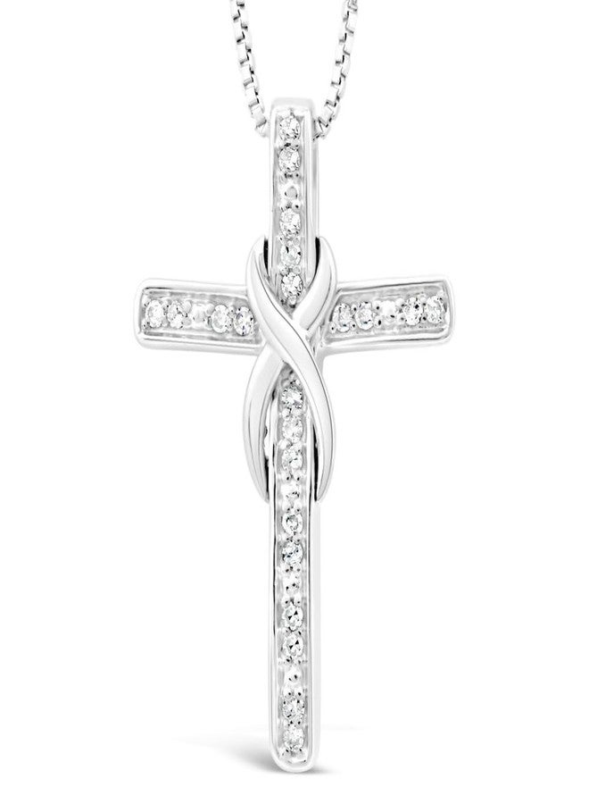 Diamond Classic Jewelry 0.10 Carat Diamond Infinity Cross Necklace Silver - Image 1
