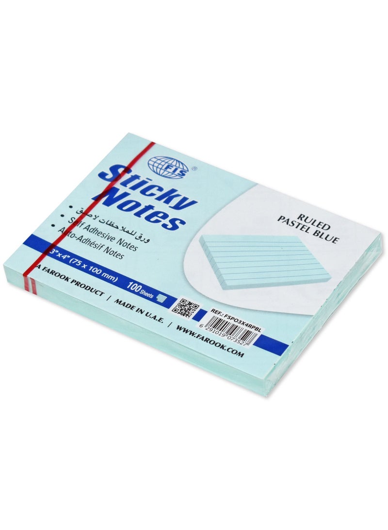 FIS Sticky Note Pad, 3X4 inches, Pack of 12, Ruled Pastel Blue -FSPO3X4RPBL - Image 2