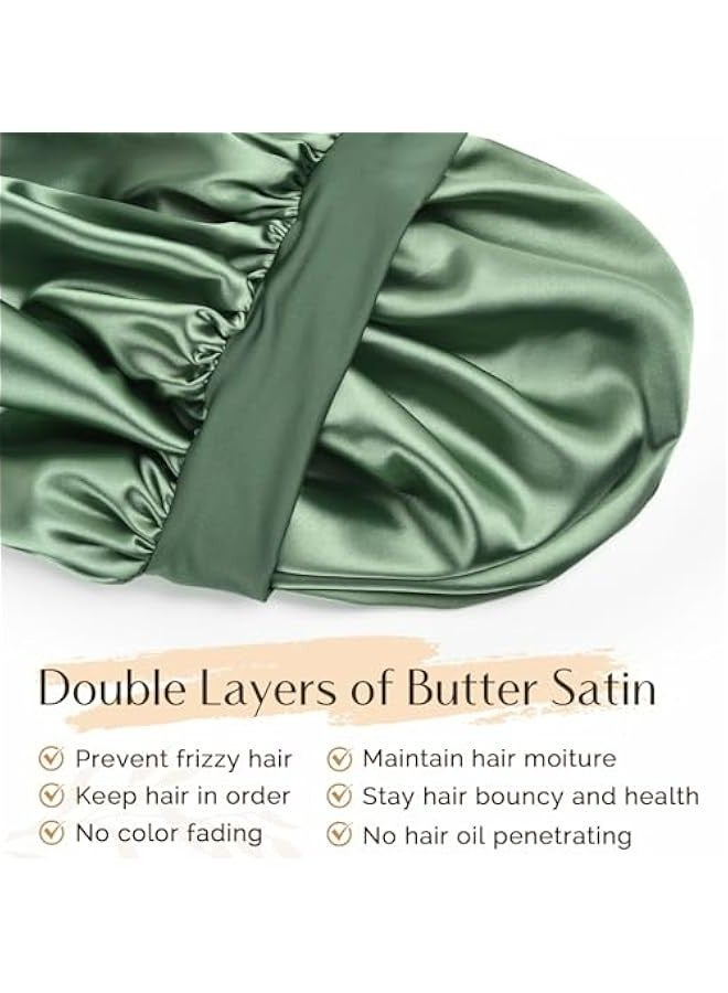 Double Layer Satin Silk Bonnet Elastic Band for Women's Sleep - Image 2
