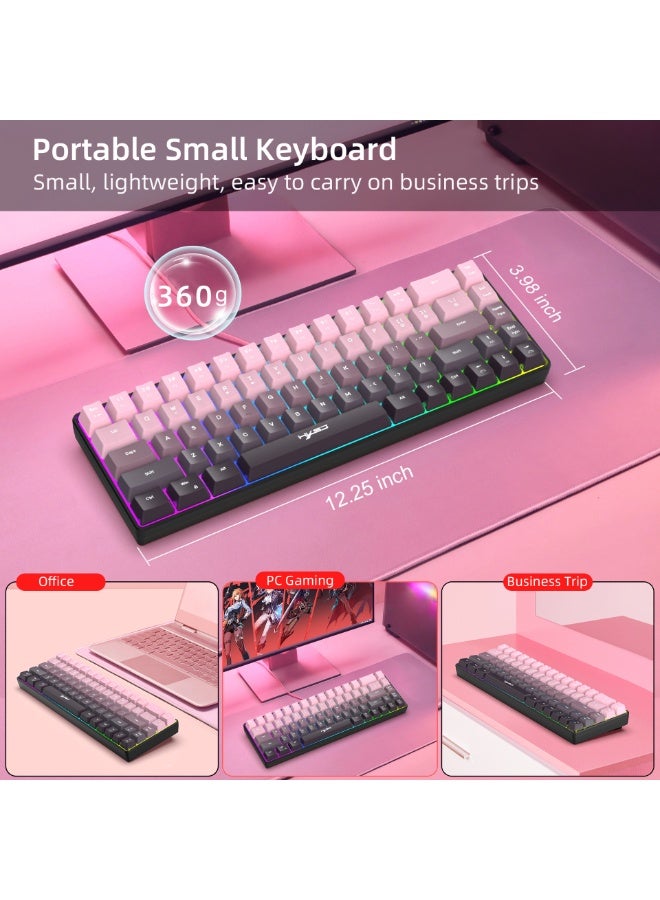إتش إكس إس جيه لوحة مفاتيح ألعاب HXSJ ثلاثية الوضع RGB 68 مفتاحًا - لوحة مفاتيح سلكية/لاسلكية 2.4 جيجا هرتز/بلوتوث مع أغطية مفاتيح وردية متدرجة، مفاتيح التشغيل السريع والتحكم في مستوى الصوت، مضادة للظلال، تصميم مدمج للكمبيوتر الشخصي/الكمبيوتر المحمول/Mac - Image 2