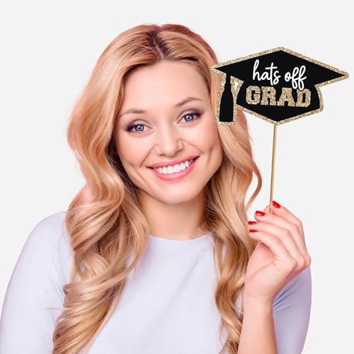 Perfect Occasion Fully Assembled Graduation Photo Booth Props - Set of 30 - Class of 2025 Graduation Selfie Signs - Congrats Grad Party Supplies & Decorations - with Real Gold & Silver Glitter - Did We Mention No DIY - Image 2