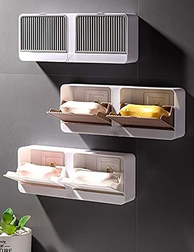 SILENCIO Creative Wall Soap Box with Lid Double Mesh Standing Soap Dryer Holder Flip Wall Mounted Double Soap Holder with Drain Tray Bathroom Drain Soap Dish - Plastic -Random Color (2) - Image 4