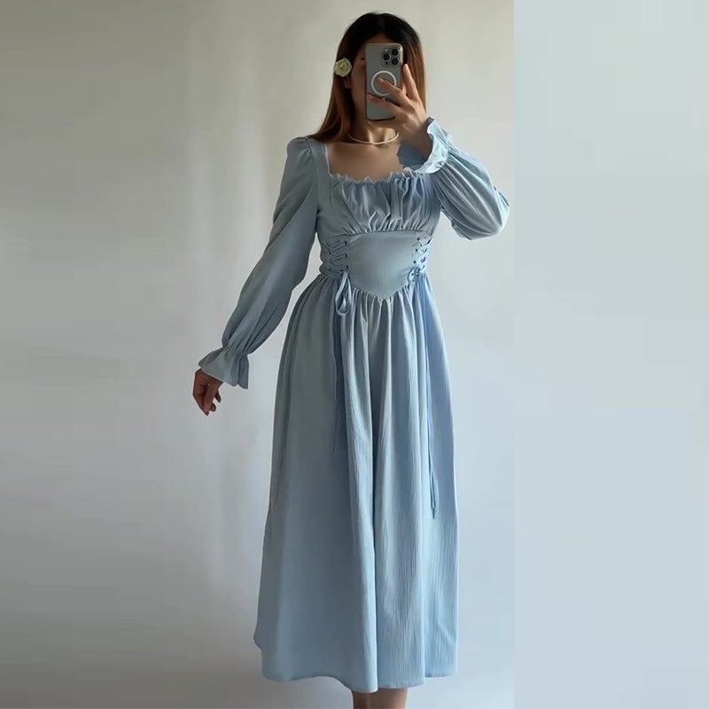 Autum Export Women'S Clothing Waist Long-Sleeved Drawstring Pleated French Long Skirt - Image 2