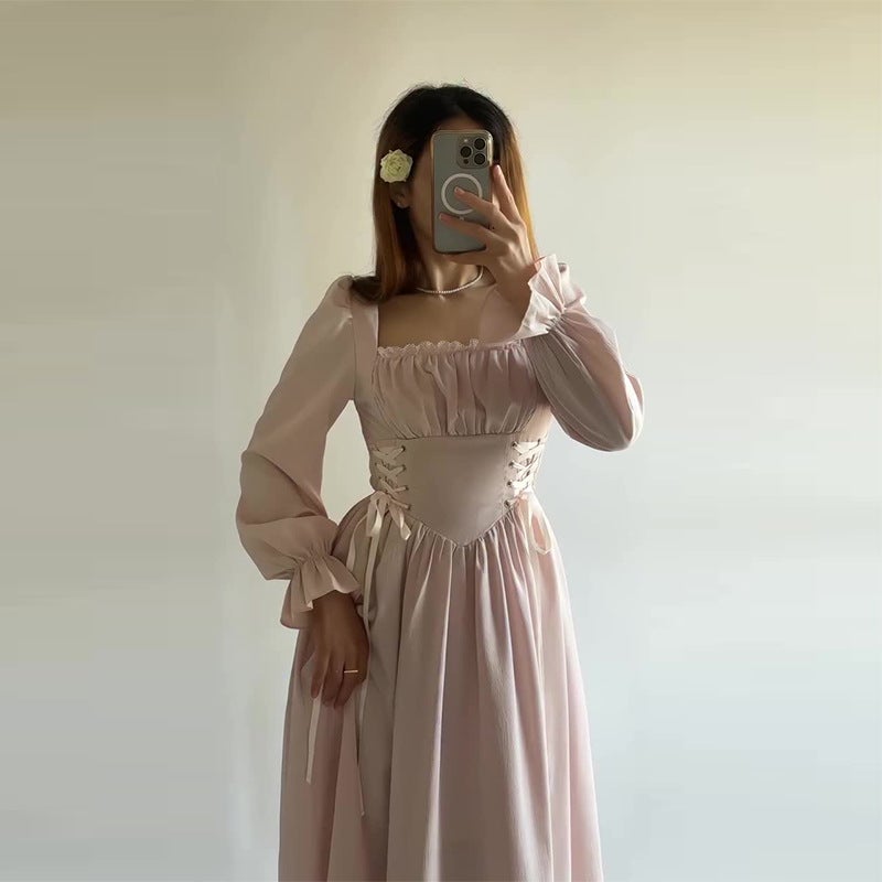 Autum Export Women'S Clothing Waist Long-Sleeved Drawstring Pleated French Long Skirt - Image 4