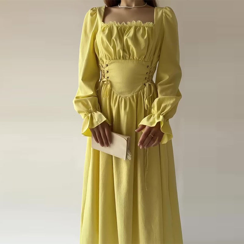 Autum Export Women'S Clothing Waist Long-Sleeved Drawstring Pleated French Long Skirt - Image 5