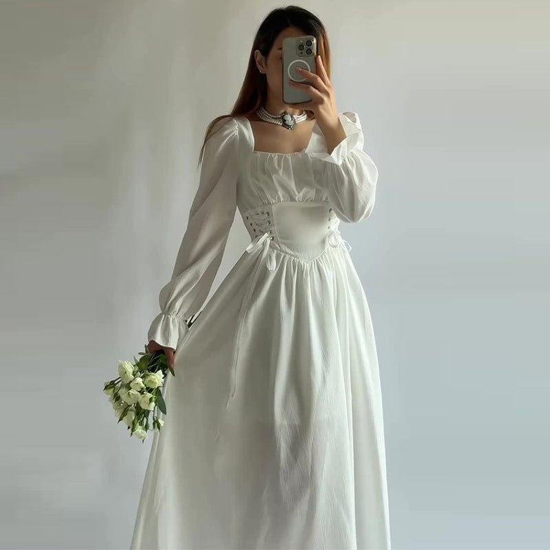 Autum Export Women'S Clothing Waist Long-Sleeved Drawstring Pleated French Long Skirt - Image 1