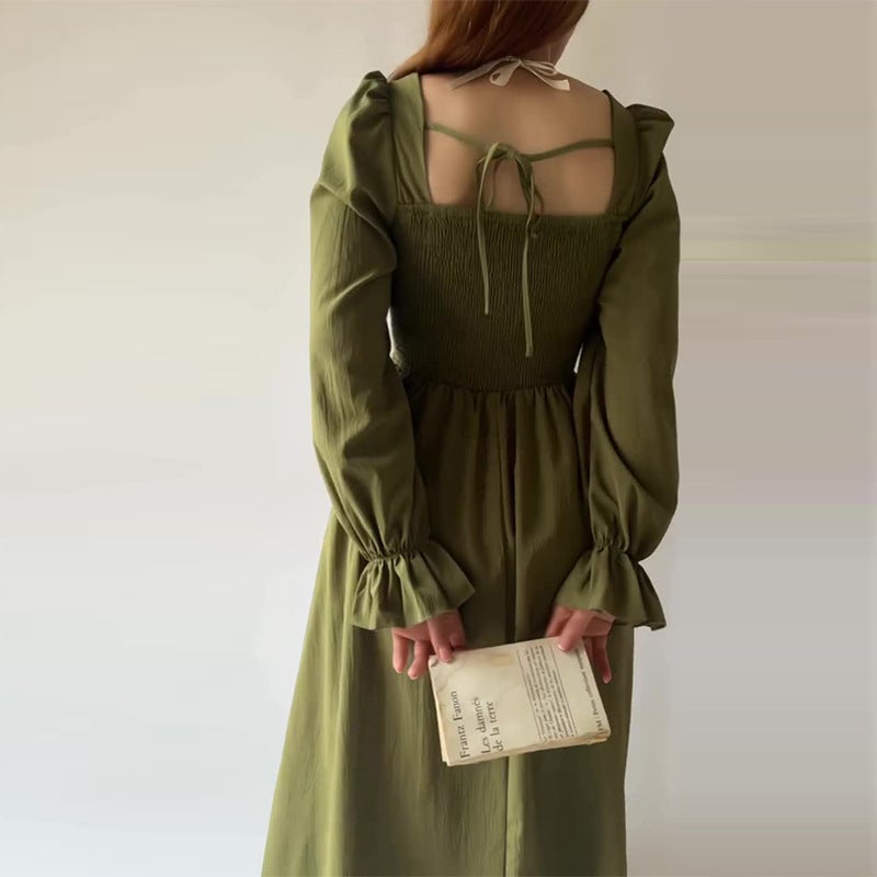 Autum Export Women'S Clothing Waist Long-Sleeved Drawstring Pleated French Long Skirt - Image 3