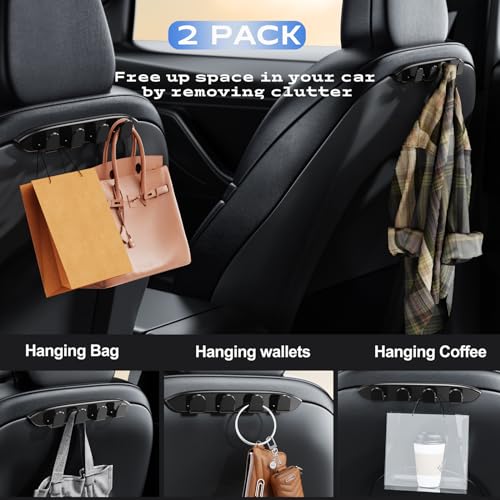OATSBASF Car Seat Hooks for Tesla Model Y Model 3 Accessories 2024 2023 2022 2021, 2 Pack Seat Back Organizers for Purses Bags, Handbag Backpack Grocery Bag Holder, Black - Image 3