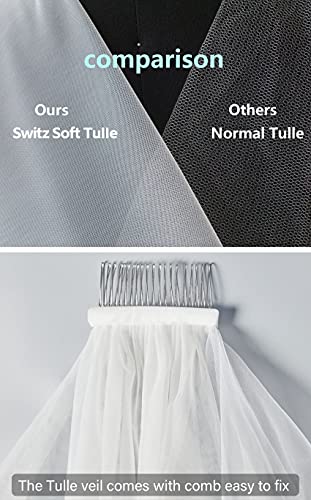 BEAUTELICATE Wedding Bridal Veil with Comb 1 Tier Cut Edge Veil - Image 5